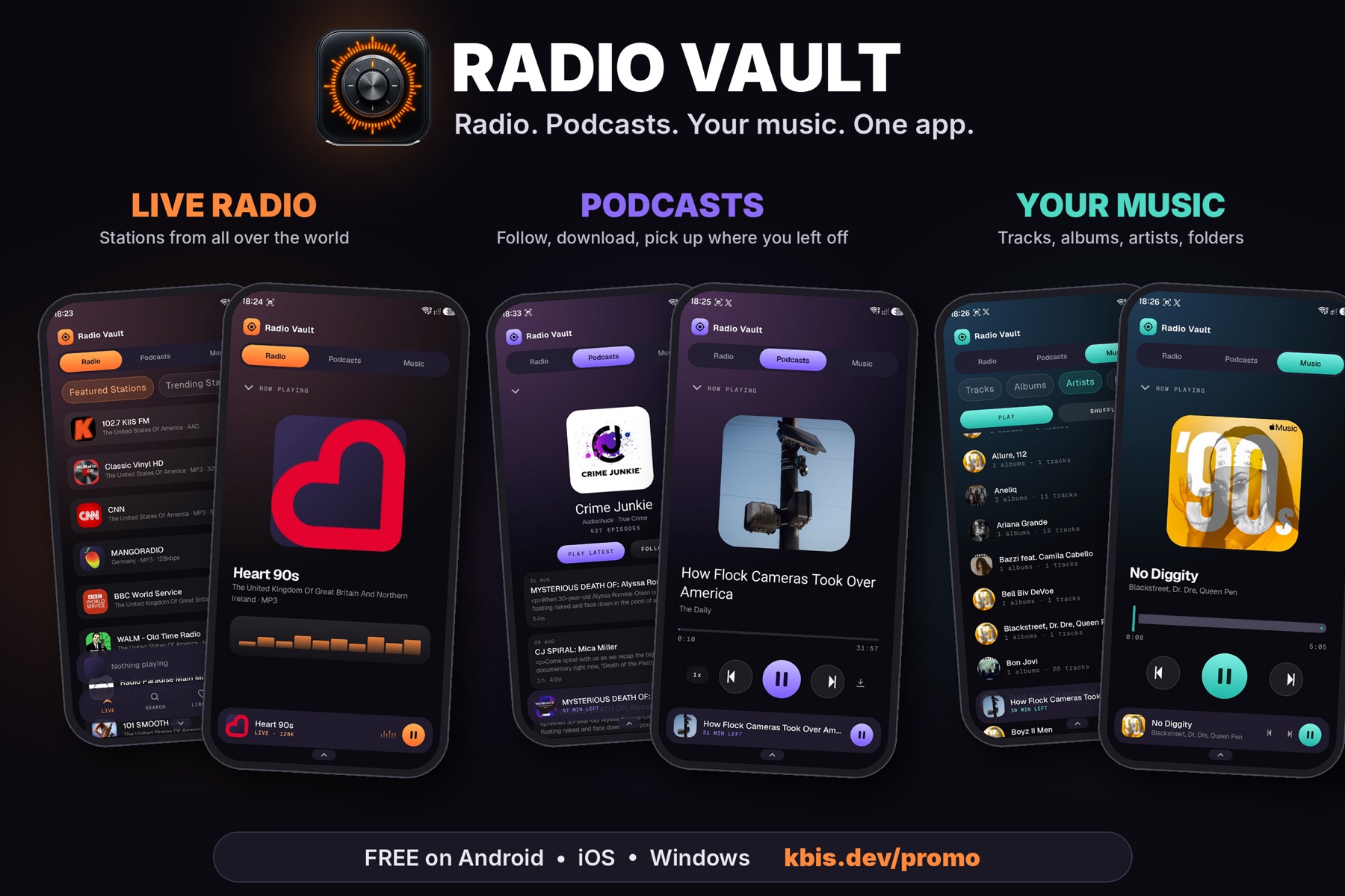 Radio Vault on Android: live radio, podcasts and a local music library